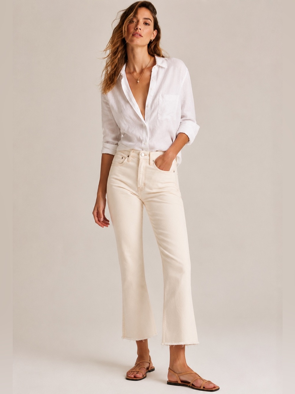 J.Crew 9” Demi Boot Crop Ivory Raw Hem Jeans Size 30T